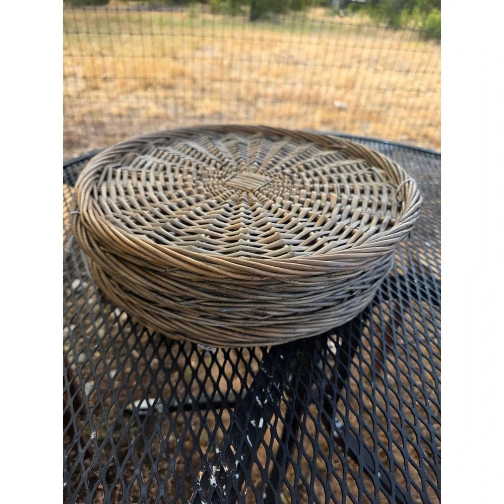 Set of 5 Woven Wicker Charger Plates Wall Basket Decor Gray Brown 12.5 Inch